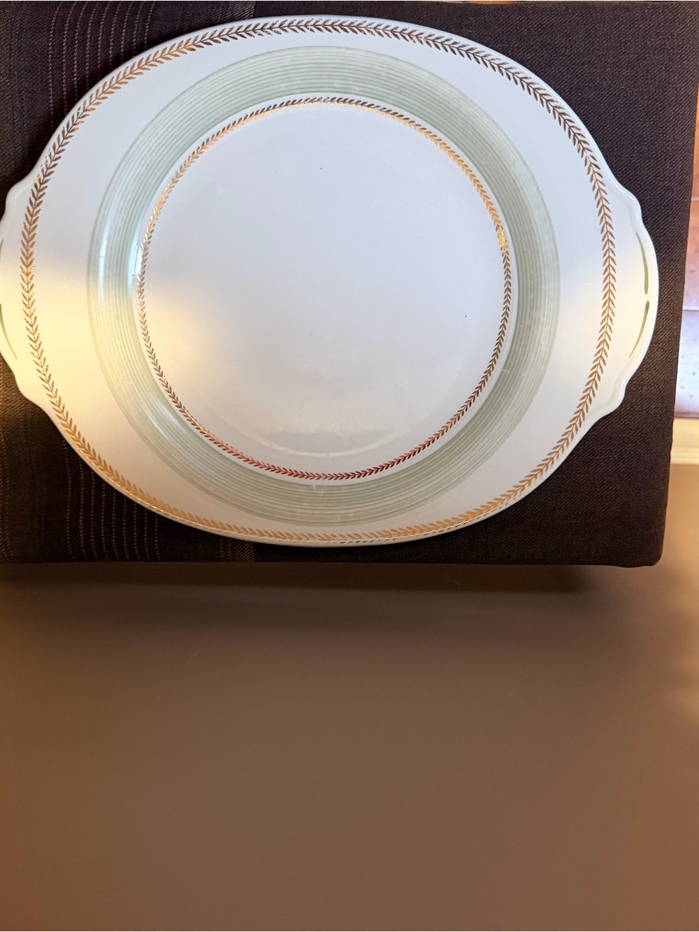 Limoges China Company White Serving Platter with Sage Band and 22K Gold Trim